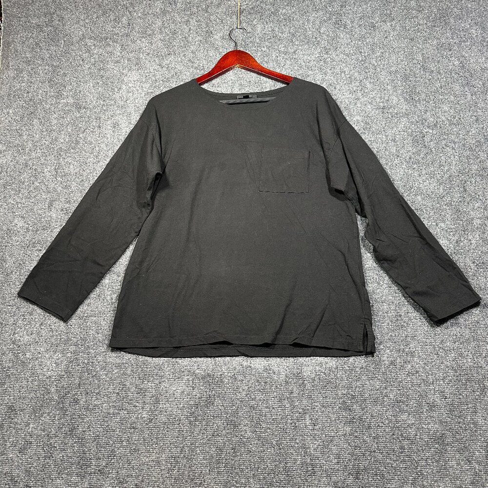 J Crew Top Womens Medium Essential Wide Sleeve Tee Shirt Black Cotton Long Sleev
